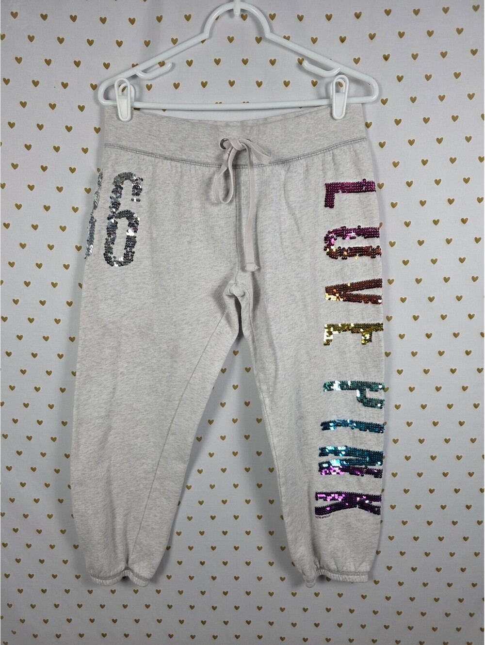 Victorias Secret PINK Rainbow Bling Vintage Sweats Sweatpants Y2k Sequined Med